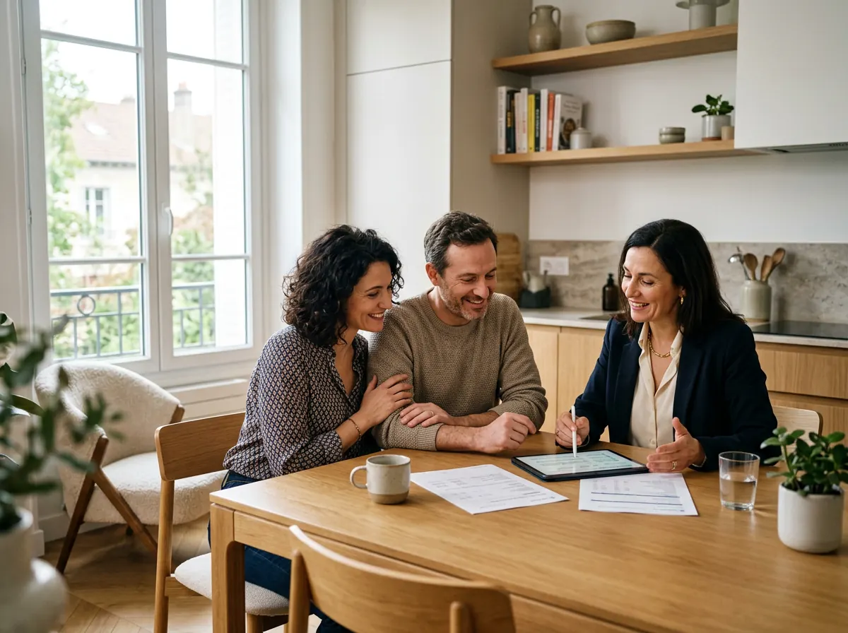 Propriétaires souriants examinant leur financement avec un conseiller